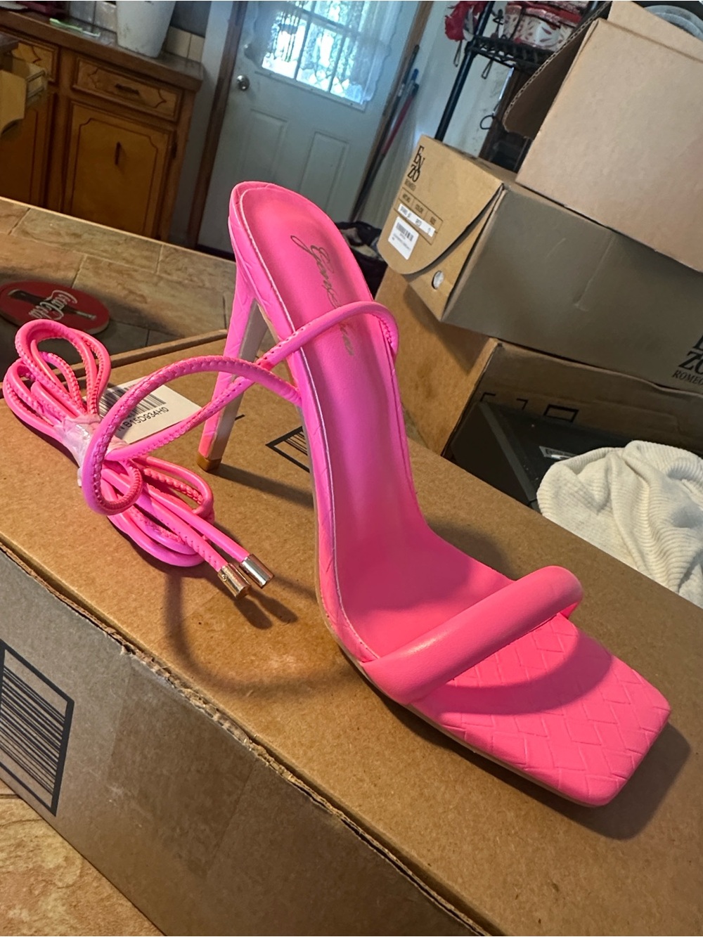 Hot Pink Strappy High Heel Sandals for Women